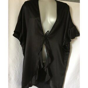 Victoria Secret Women Robe Lingerie Black Satin Open Front Tie One Size 170/96A